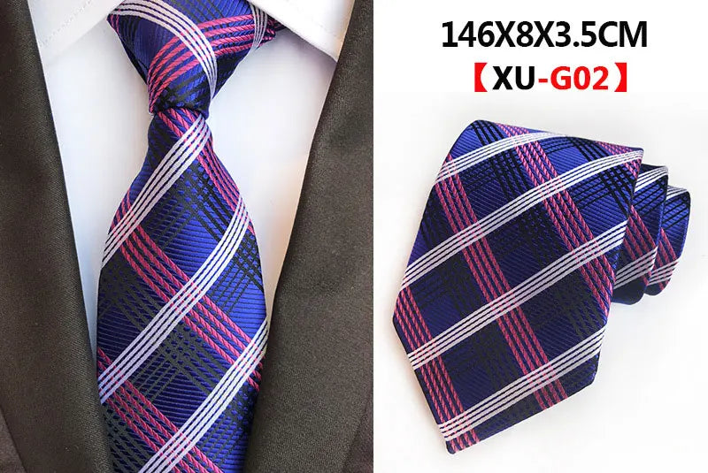 Men's Fashion Tie 8cm Silk Classic Necktie Yellow Blue Plaid Striped Flower Ties Business Wedding Mans Neckwear Gift Accessories