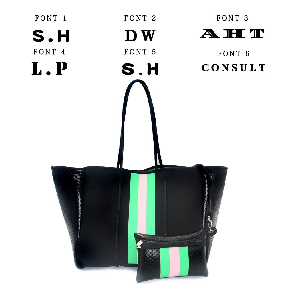 Personalized Custom Women's Handbag Printed Handbag Beach Bag Leisure Travel Tote Bag Diving Material Solid Color With Stripes