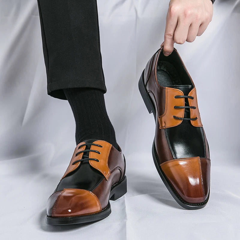 New Fashionable 2024-2025 Derby Shoes Men Shoes Pointed Lace up Business Office Dress Shoes Black Yellow Blue Yellow Size 38-48 Men Shoes