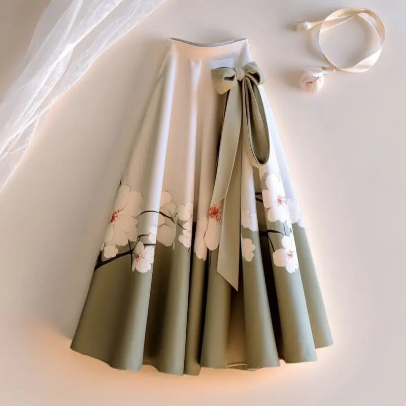 2024 Retro United States Printed Colored Horse Face Skirt Women's Spring Fashion Versatile Folded Loose Mid Length Skirts