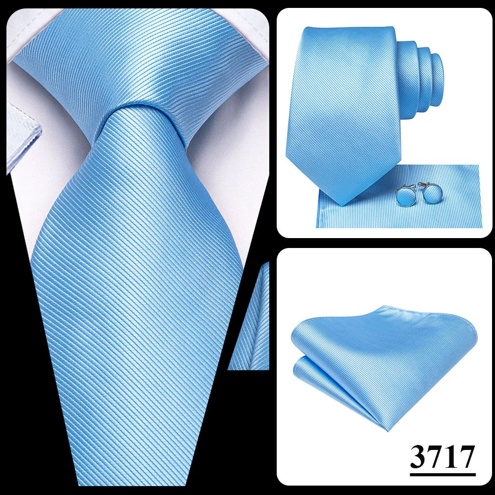 Hi-Tie Solid Green Orange Mens Fashion Necktie Handkerchief Cufflinks for Tuxedo Accessory Classic Silk Luxury Tie for Man Gift