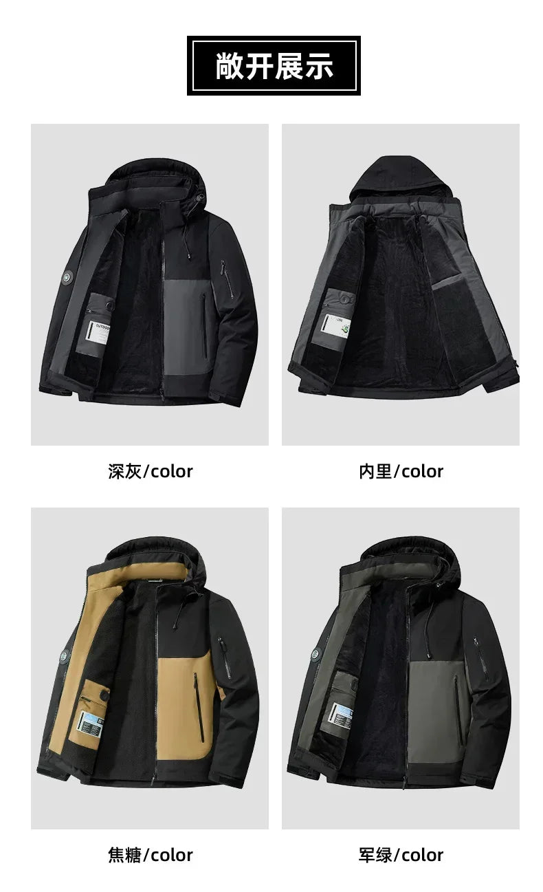 Winter Men Thick Warm Waterproof Parkas Jackets Hat Detachable Men Wool Liner Fleece Coats Male Parka Plus Size Winter Jacket