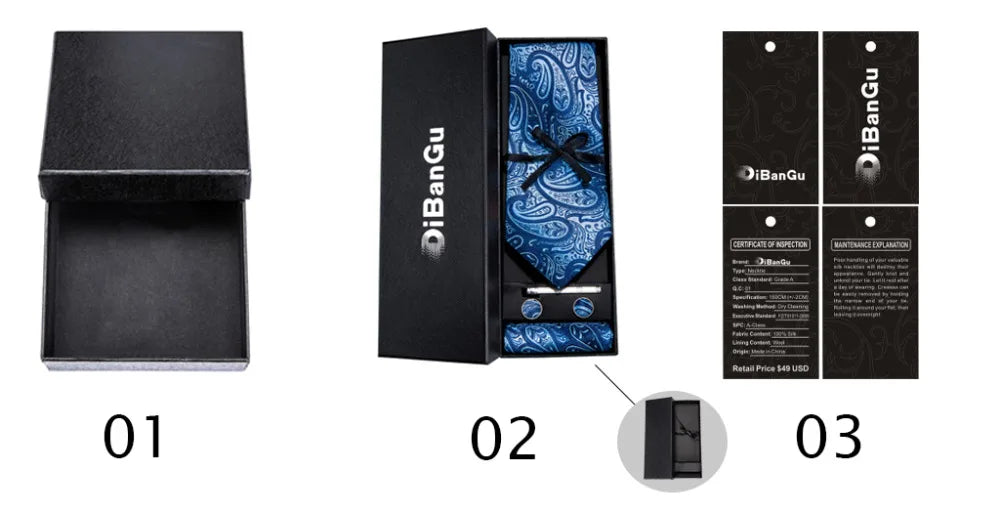 DiBanGu Mens Necktie Teal Green Blue Solid Design Silk Wedding Tie For Men Hanky Cufflinks Tie Set Fashion Bussiness Party