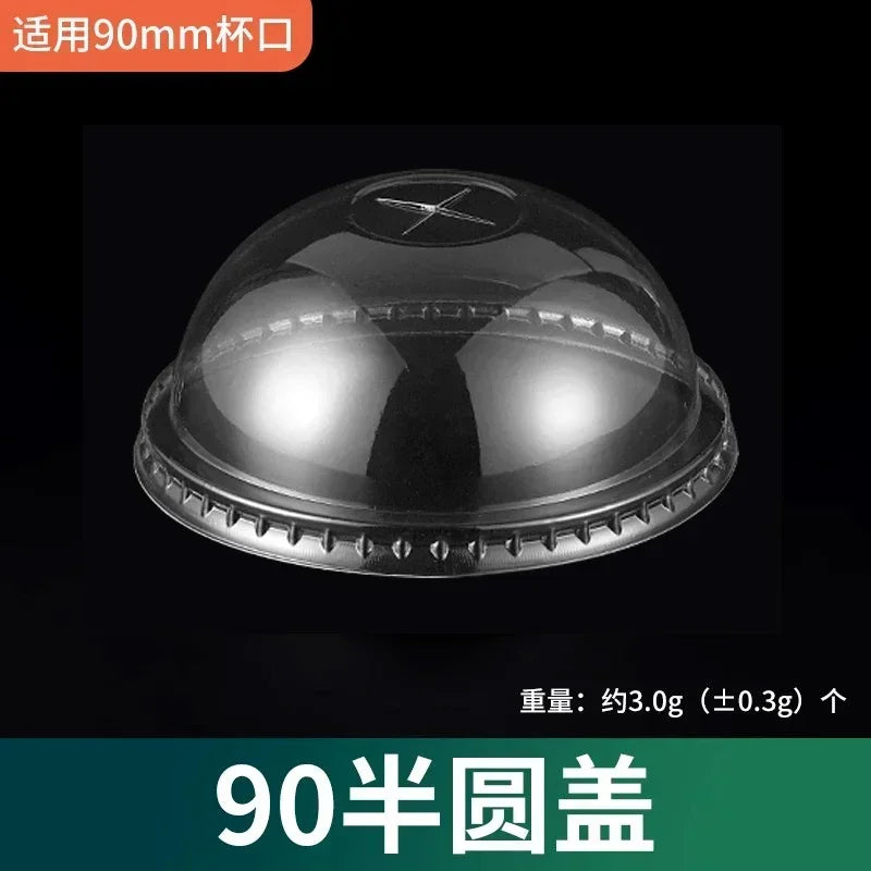 100pcs 98/90mm Caliber Cup Lid Disposable Plastic Transparent Cup Cover Milk Tea Coffee Drinks Packaged Leak Proof Cup Lids