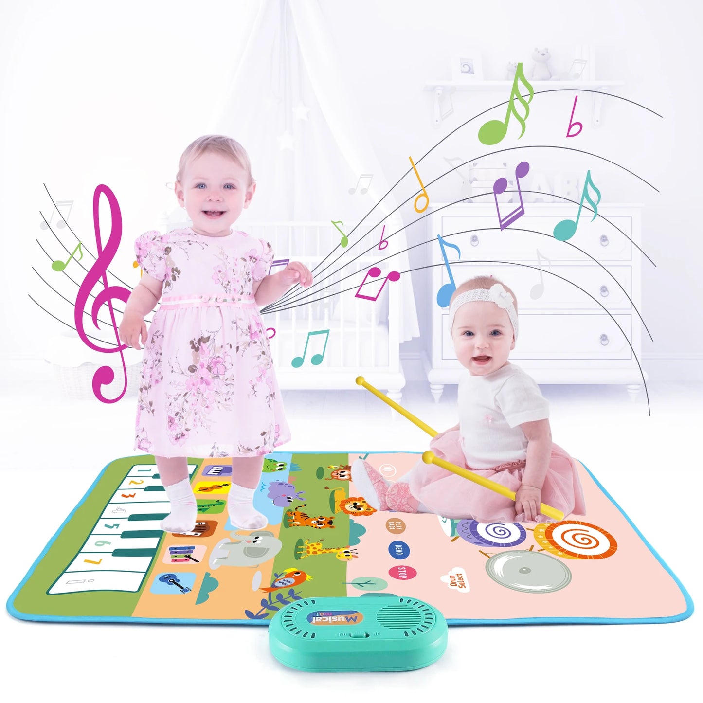 80x50cm Music Play Mat for Kids Toddlers Floor Piano Keyboard Drum Toys Dance Mat with 6 Instruments Sounds Educational Toys