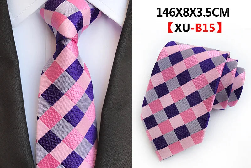 Men's Fashion Tie 8cm Silk Classic Necktie Yellow Blue Plaid Striped Flower Ties Business Wedding Mans Neckwear Gift Accessories