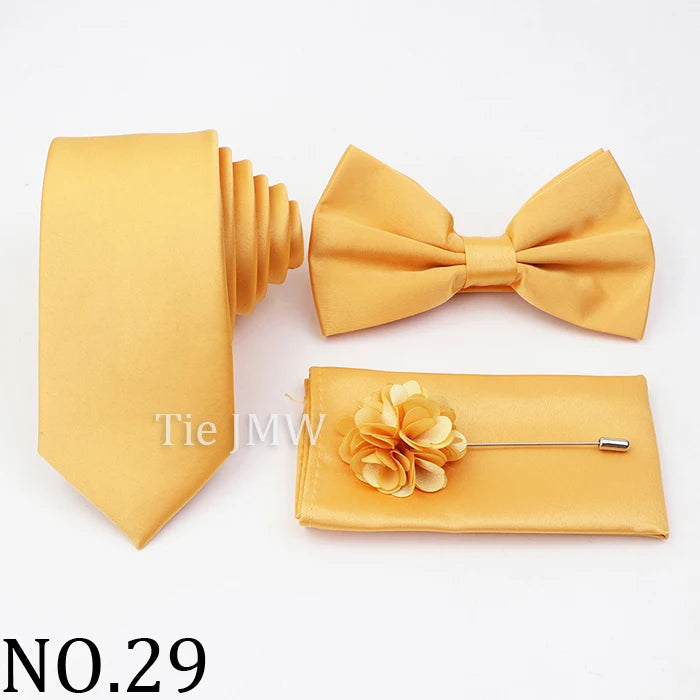 Hot Sale Pink Purple Sage Green Tie Set Polyester Necktie Bowtie Cufflink Brooch For Groom Suit Wedding Cravat Shirt Accessory