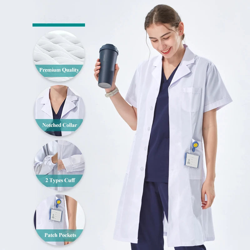 NEW 2024  White Lab Coat for Women Men Students Chemistry Healthcare Professionals Nurse Long Sleeves Doctor Work Robe XK002