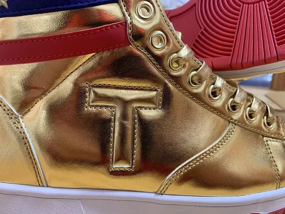 2024 MAGA President Donald Shoes Trump Gold Sneakers Mens Womens Casual Boots Road Shoes Silver High Top Battle Boots