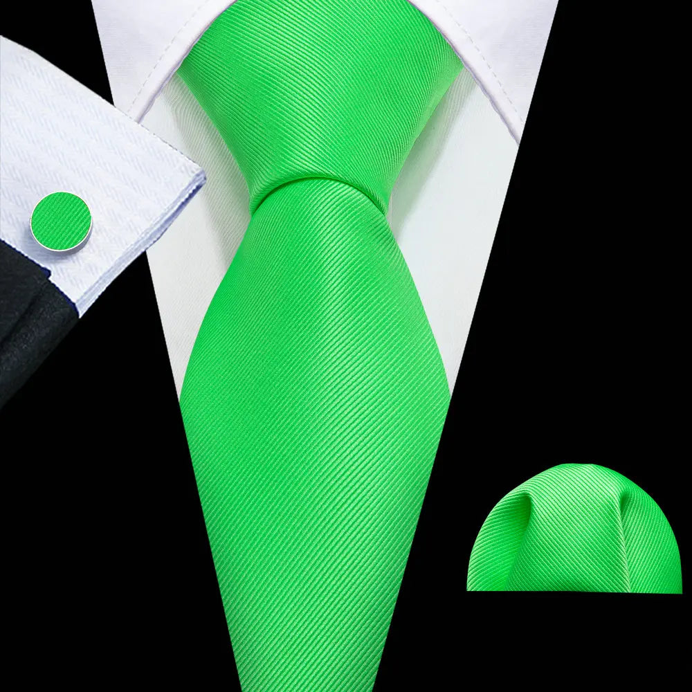 Dark Green Silk Solid Men Ties With Pocket Square Cufflinks Set Elegant Woven High Quality Suit Necktie Wedding