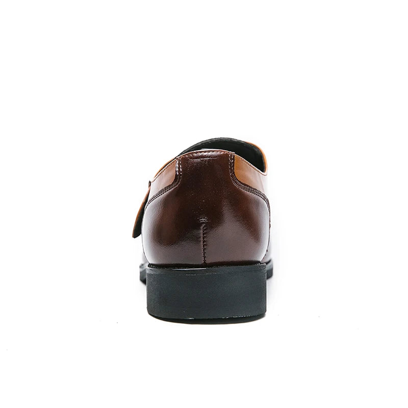 Brand new 2024-2025 Classic Monk Leather Man Shoes Color Block Round-Toe Buckle Business Dress Leather Shoes Man Casual Wedding Party Shoes For Man