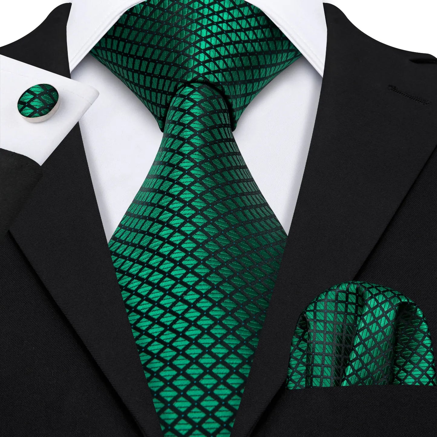 Amazony Epic Green Silk Mens Tie Hanky Cufflinks Set Mint Grass Teal Bottle Sage Pea Green Necktie For Male Wedding Business Party