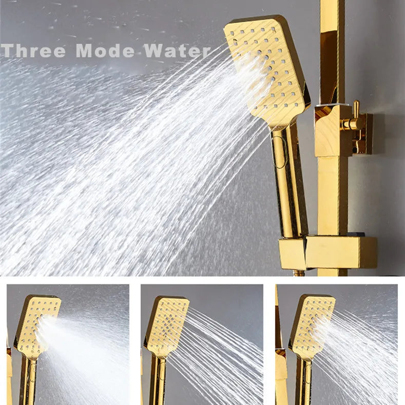 Free Shipping - Brand New 2024-2025 Gold Thermostatic Bathroom Shower Set Hot Cold Bathroom Faucet Accessories 12 Inch Shower Head Golden Bathroom Shower System