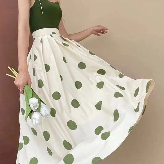 2024 Celmia Women Maxi Skirts Bohemian Polka Dot Long Skirt Summer High Waist Pockets Casual Party Office Bottoms Large Robe