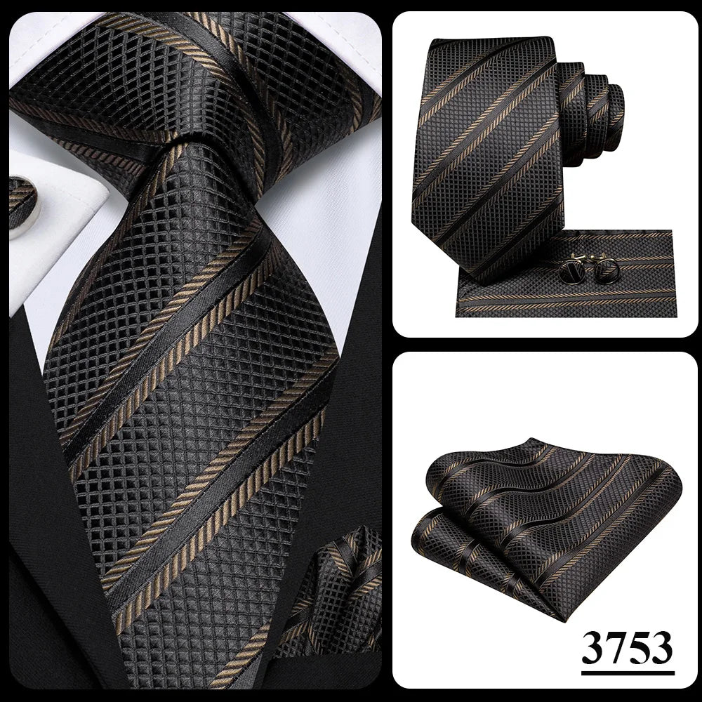 Our Brand  2025 Hi Tie Striped Sage Green Mens Fashion Necktie Handkerchief Cufflinks for Tuxedo Accessory Classic Silk Luxury Tie for Man Gift