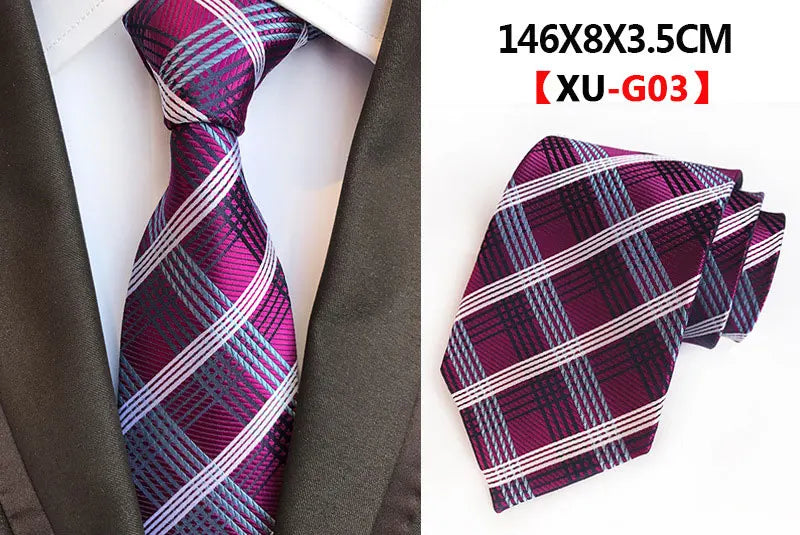 Men's Fashion Tie 8cm Silk Classic Necktie Yellow Blue Plaid Striped Flower Ties Business Wedding Mans Neckwear Gift Accessories