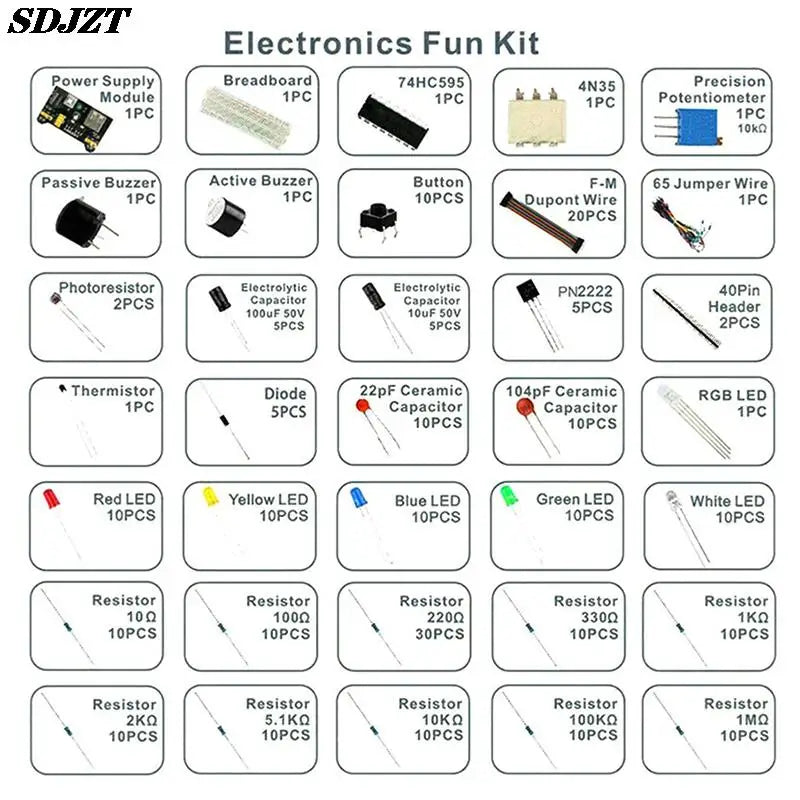 DIY Starter Electronic Kit 830 Tie-points Breadboard for Arduino UNO R3 Electronics Components Kit with Box