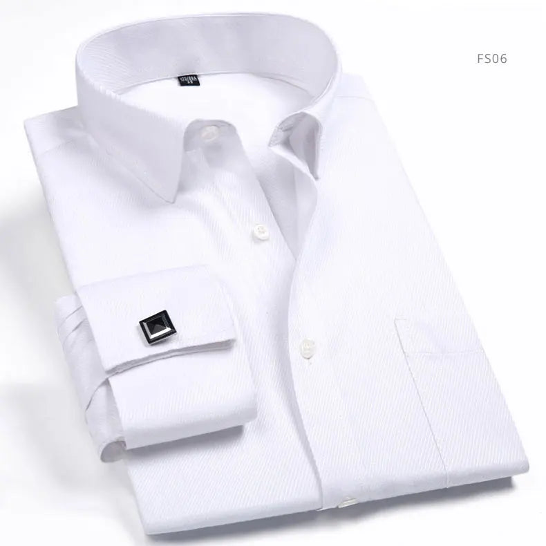 Brand NEW 2024-2025 Fashion Mens French Cufflinks Dress Shirts Long Sleeve Yellow White Blue Social Business Regular Fit Wedding Party Shirt For Man
