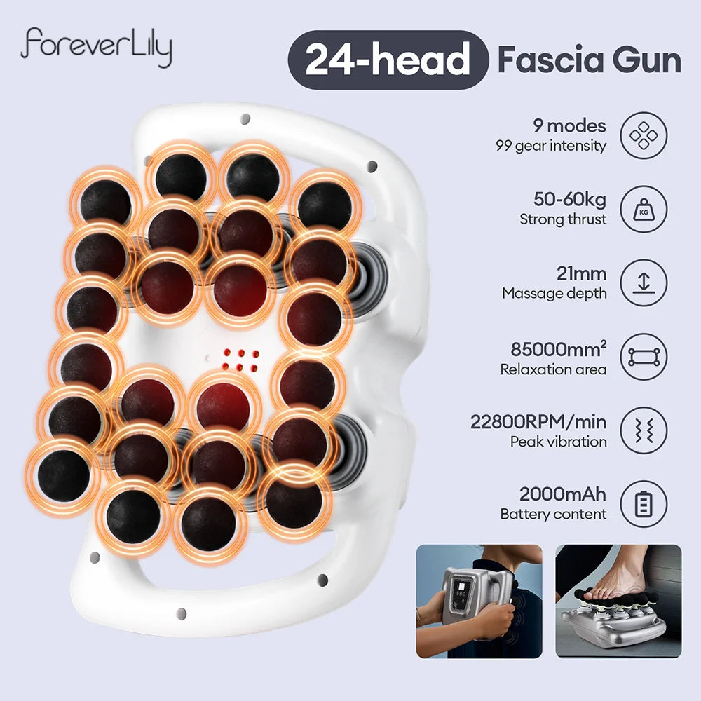 24-Head Fascia Gun 99 Levels Strength High-Frequency Vibration Body Massage Gun Back and Waist Massager Neck Shoulder masajeador