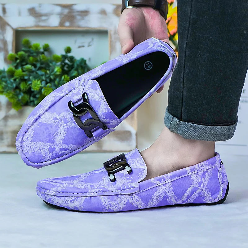 Our 2025 New Fashionable Mens Over Size 38-48 Moccasin Shoes Purple Spring Male Formal Dress Shoes Comfortable Youth Leisure Shoes