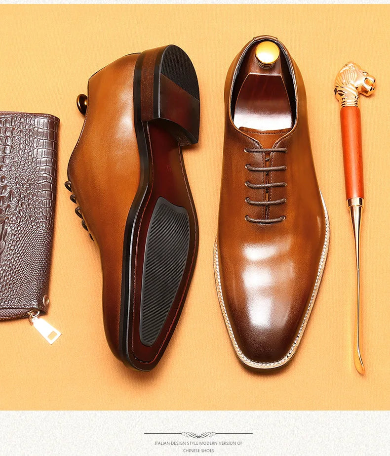 2024-2025 Italian Design Genuine Leather Shoes for Men Business Shoes Lace Up Oxfords Male Wedding Dress Shoes Men Plus Size 37-46