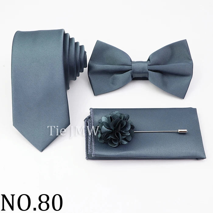 Hot Sale Pink Purple Sage Green Tie Set Polyester Necktie Bowtie Cufflink Brooch For Groom Suit Wedding Cravat Shirt Accessory