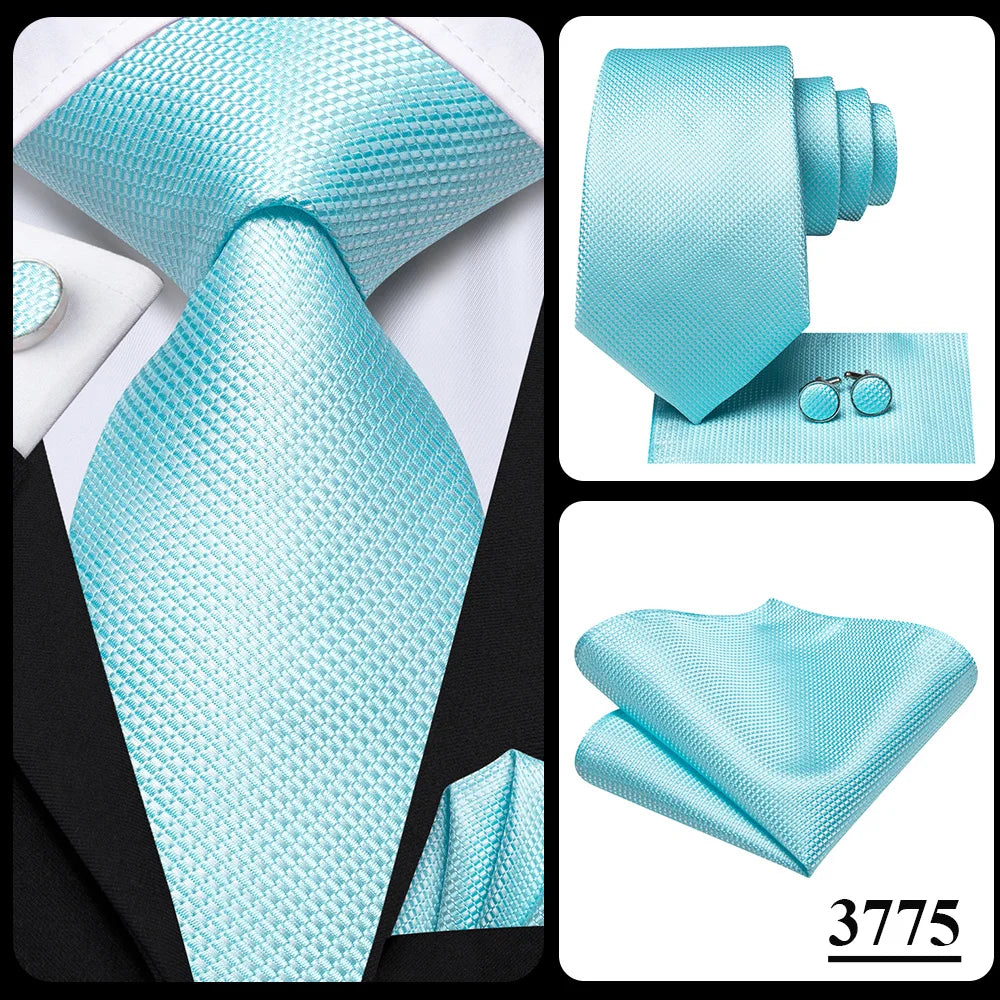 Hi-Tie Solid Green Orange Mens Fashion Necktie Handkerchief Cufflinks for Tuxedo Accessory Classic Silk Luxury Tie for Man Gift