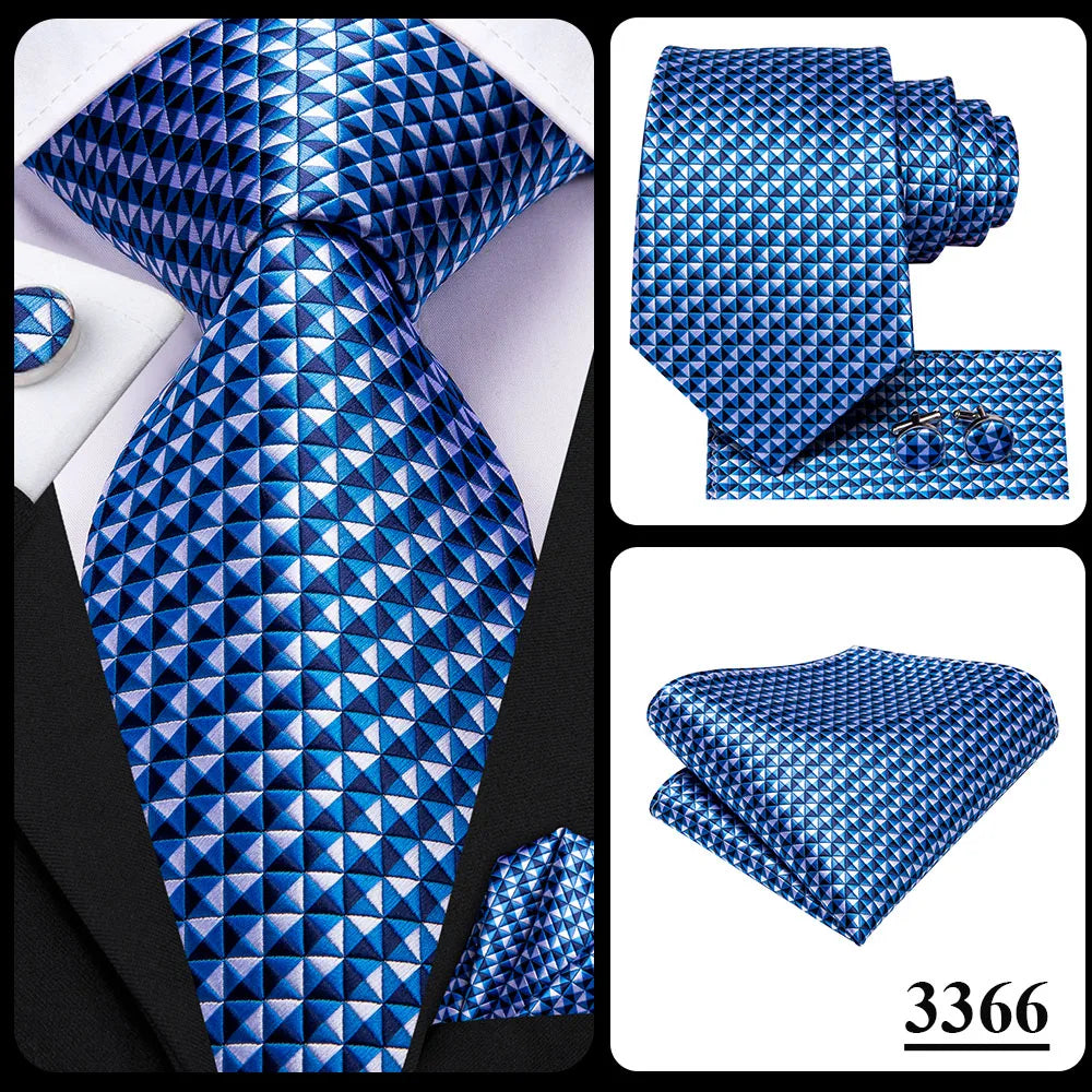 Brand New 2025 Hi-Tie Light Blue Striped Business Mens Tie 8.5cm Jacquard Necktie Accessorie Daily Wear Cravat Wedding Party Hanky Cufflink Set