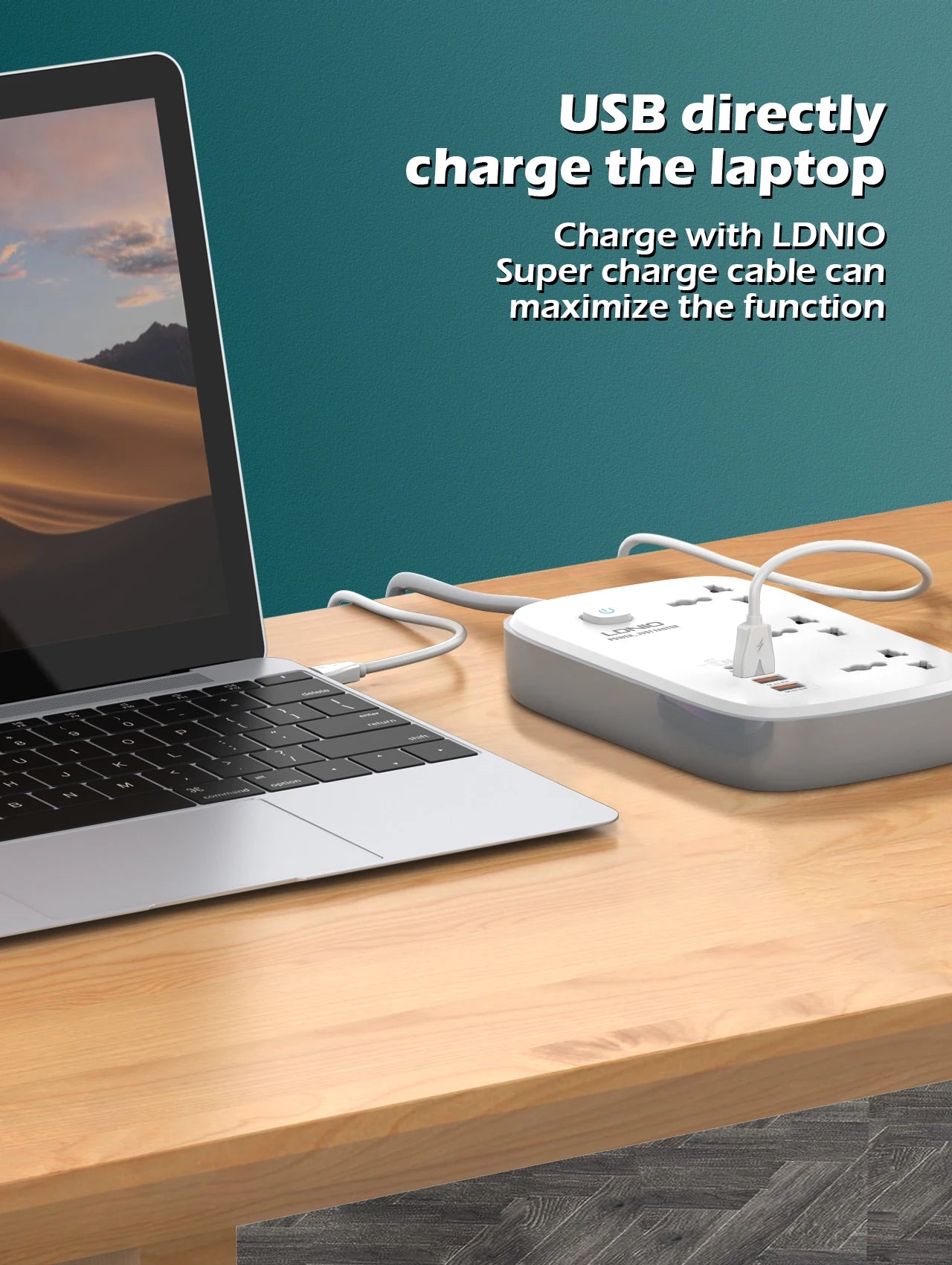 LDNIO Universal Power Strip with 65W GaN USB Charer 3250W Extension Cable Network Filter Surge Protector  EU/US/UK Plug Socket