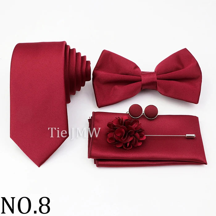 Hot Sale Pink Purple Sage Green Tie Set Polyester Necktie Bowtie Cufflink Brooch For Groom Suit Wedding Cravat Shirt Accessory