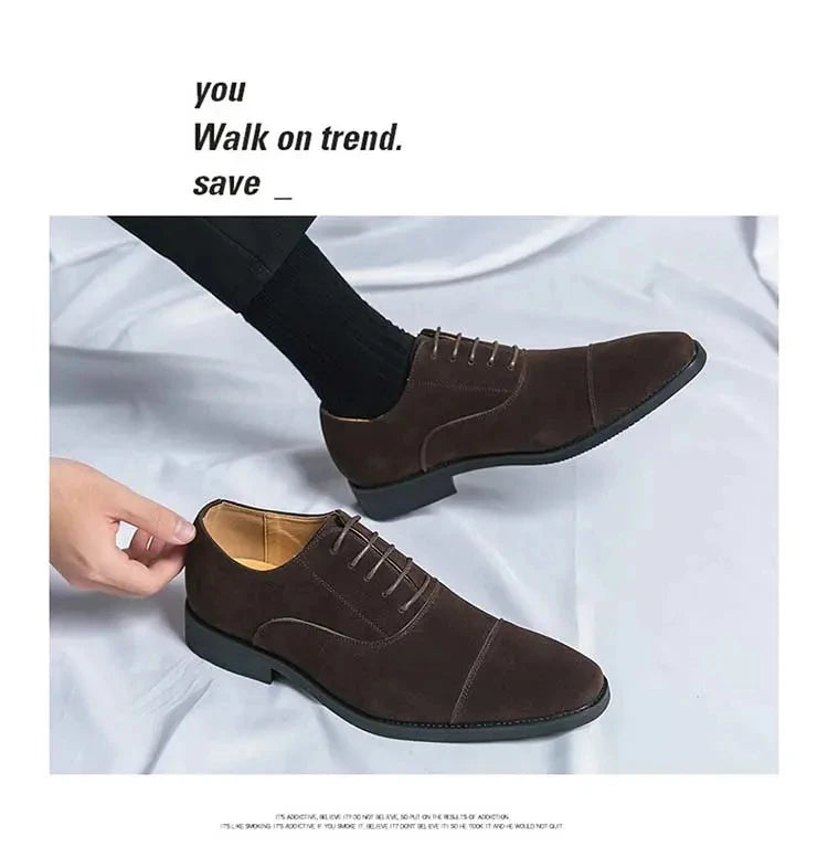 New 2024-2025 Men New Fashion Derby Shoes Pointed Anti Fleece Leather Lace up Business Dress Leather Shoes Black Brown Size 38-48