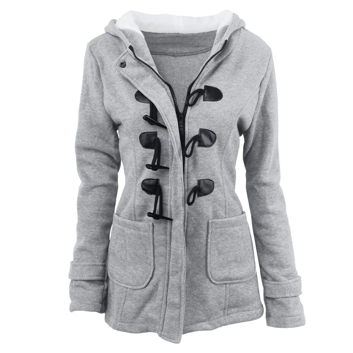 Winter Coat Female Womens Fashion Horn Button Fleece Thicken Coat With Hood Winter Warm Jacket 2025
