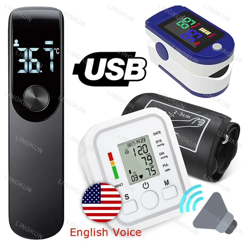 English Voice Digital Arm Blood Pressure Cuff Sensor Monitor BP Automatic Pressure Tonometer Tensiometer Heart Rate Pulse Meter