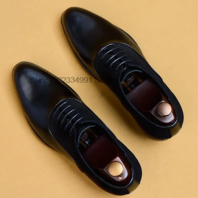 New 2024 HNXC Mens Oxford Genuine Leather Shoes Black Brown Classic Shoes Brogue Lace Up Dress Wedding Office Business Men Formal Shoes