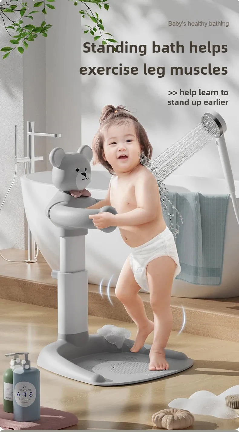 Cartoon Bear Baby Bathtub with Stand, Children's Baby Standing Bath, Baby Rinse Butt Holder, Toddler Stand Bath Tub Showers