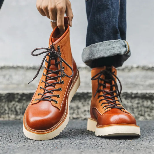 New Collection 2024-2025 Leather Boots Men's Retro Work Boots Lace Up Anti Slip Men's Boots Botas Masculino Chaussure Hommes Botas Para Hombre Botines Free gift after any purchase Free Laptop Stand