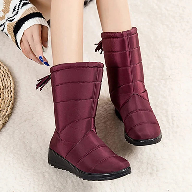 Winter Boots Women's Mid-Calf Snow Boots Women Shoes Wedges Keep Warm Fur Female Boot Shoes Chaussure Femme Botines Mujer 2024