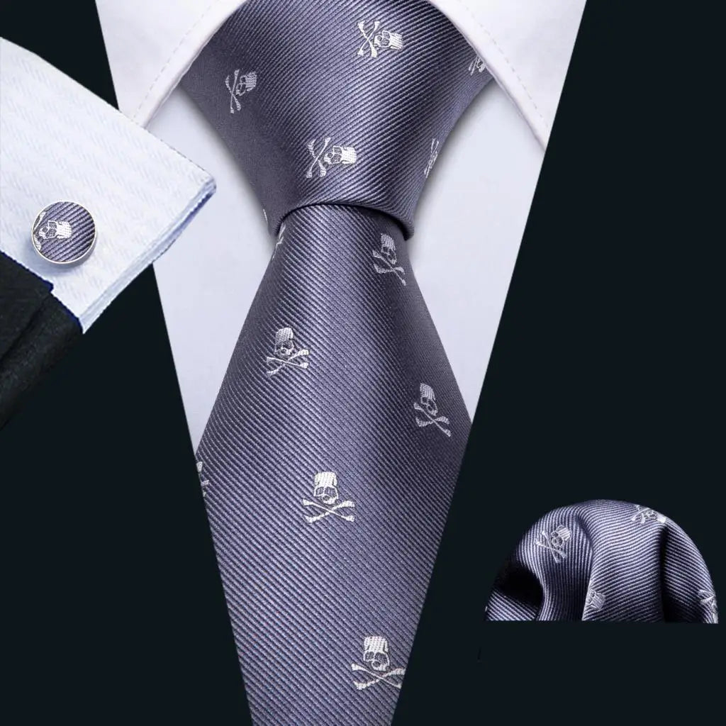 Barry.Wang Jacquard Animal Silk Men Tie Hankerchief Cufflinks Set Novelty Necktie for Male Gift Wedding Business Party 30 Styles