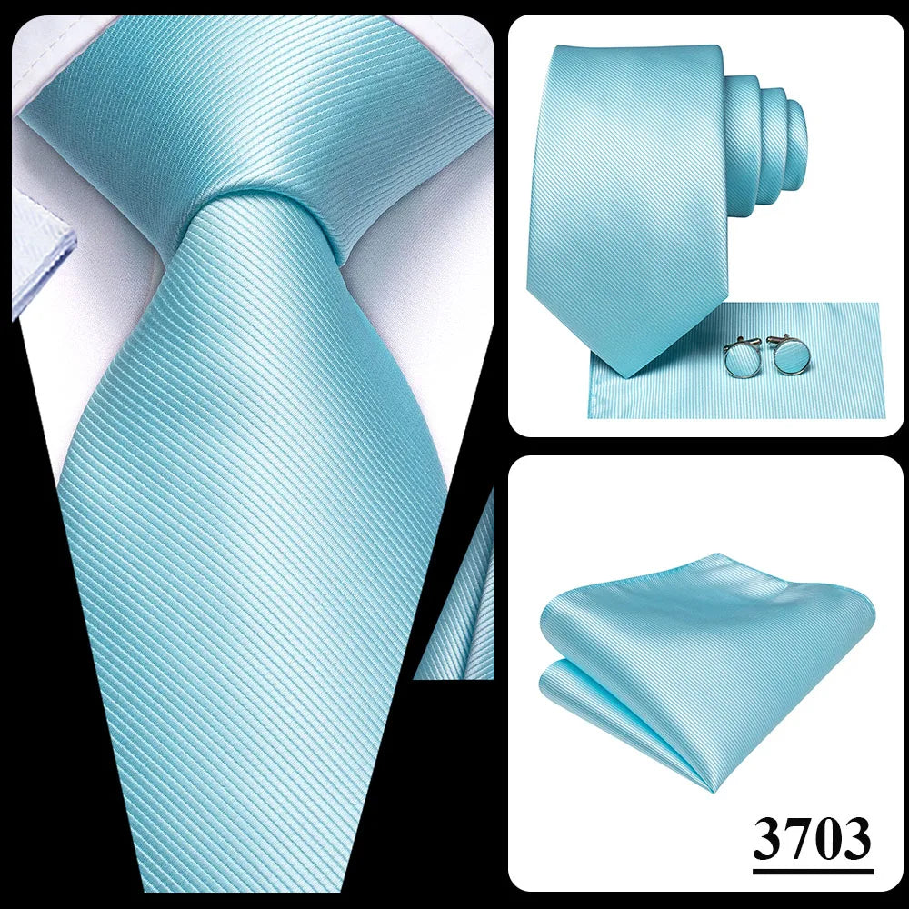 Hi-Tie Solid Green Orange Mens Fashion Necktie Handkerchief Cufflinks for Tuxedo Accessory Classic Silk Luxury Tie for Man Gift