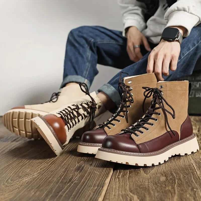 Our new collection 2024-2025 Mid-british Desert Boots for Men Color Match Autumn Winter Designer Cow Leather Platform Shoes Male Fashion Casual Ankle Boots BUY ONE AND GET A FREE GIFT LAPTOP STAND