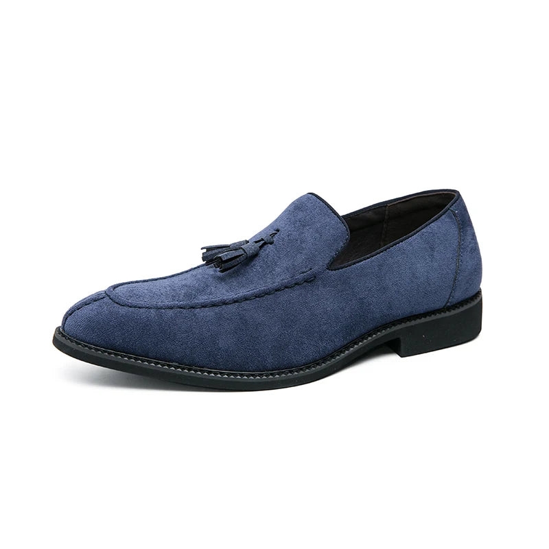 Brand Design Men Suede Leather Shoes Moccasins Purple Tassel Pointed Men's Loafers Vintage Slip-on Casual Men Social Dress Shoe