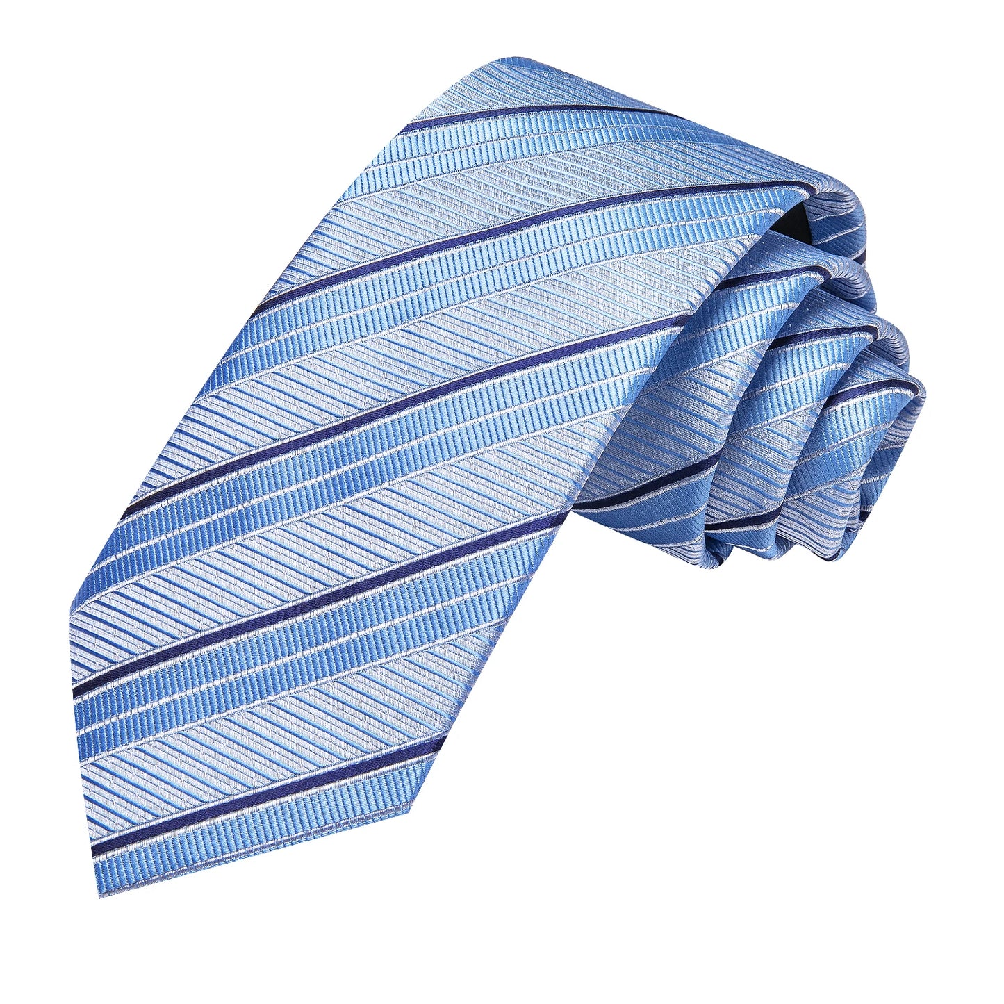 Brand New 2025 Hi-Tie Light Blue Striped Business Mens Tie 8.5cm Jacquard Necktie Accessorie Daily Wear Cravat Wedding Party Hanky Cufflink Set