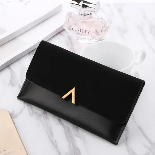 2024 New Leather Women's Wallet Retro Small Fresh Metal Heart Pattern Short Card Holder Solid Color Soft Surface Student Coin Purse