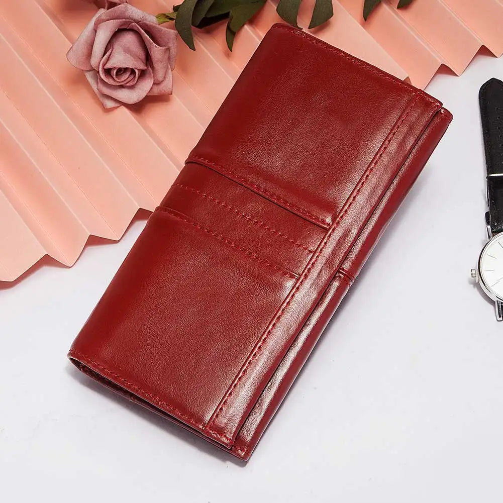 2024 Women's Clutch Bag Genuine Leather Wallets Fashion Female Cell Phone Purse RFID Blocking Credit Card Holder with Zipper Pocket
