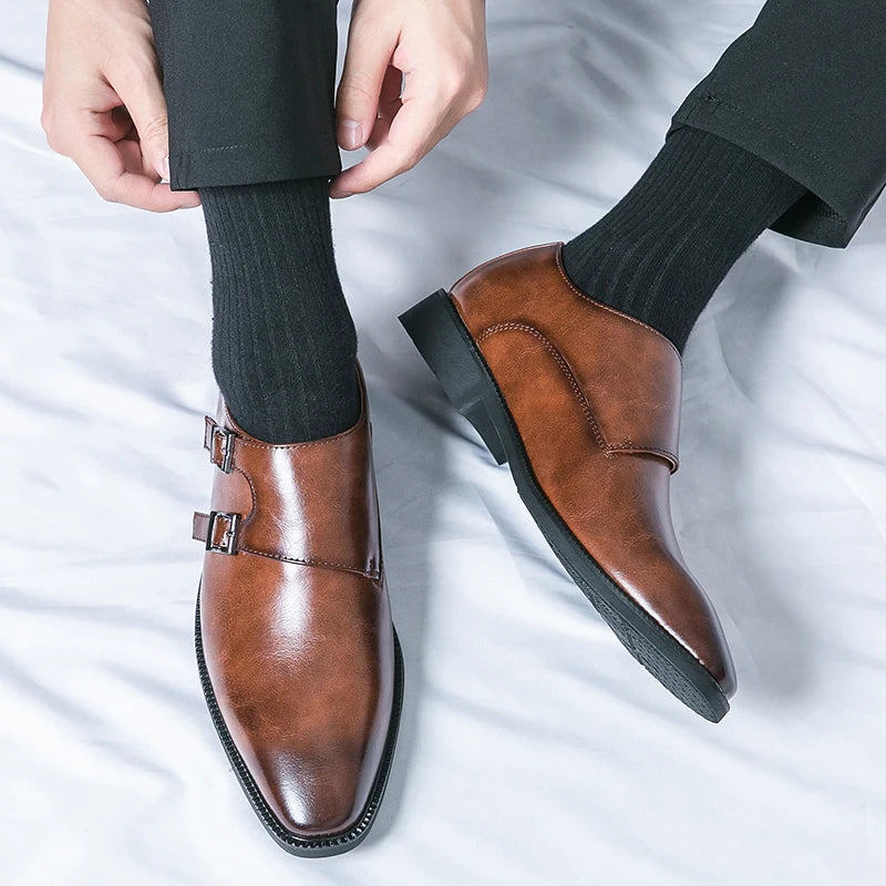 2024-2025 New Leather Shoes for Men Monk Shoes Classic Brown Wedding Shoes for Men Fashion Casual Men Shoes Evening Dress Moccasins