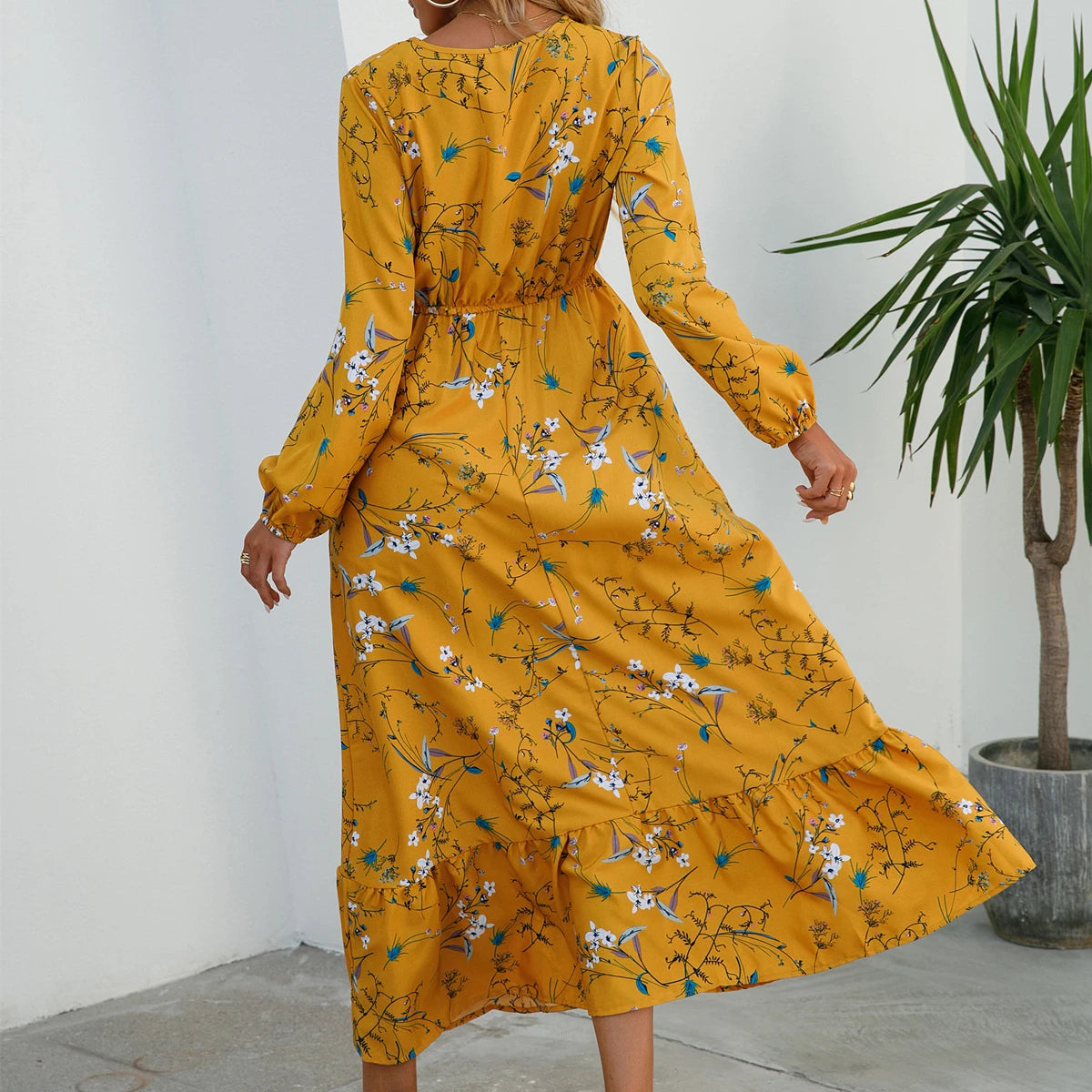 New Autumn 2025  Women Chiffon Dresses spring celebration Dress Mujer Vestidos Female Vintage Floral Print Full Sleeve A-line Long Maxi Dresses