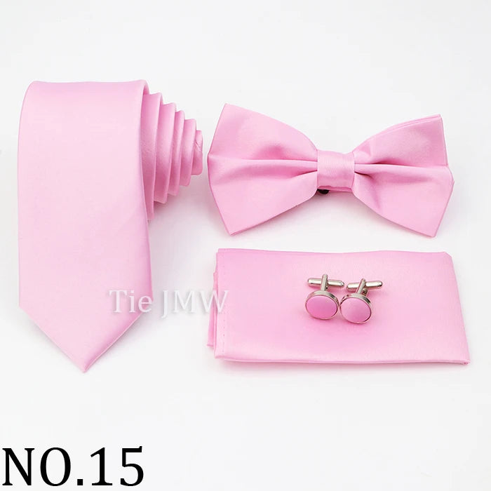 Hot Sale Pink Purple Sage Green Tie Set Polyester Necktie Bowtie Cufflink Brooch For Groom Suit Wedding Cravat Shirt Accessory