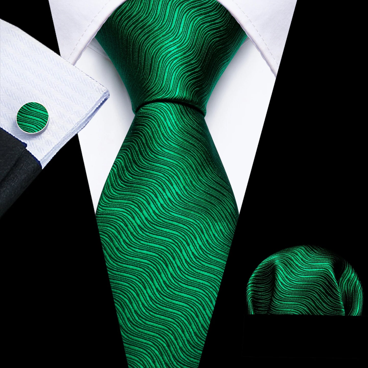 Amazony Epic Green Silk Mens Tie Hanky Cufflinks Set Mint Grass Teal Bottle Sage Pea Green Necktie For Male Wedding Business Party