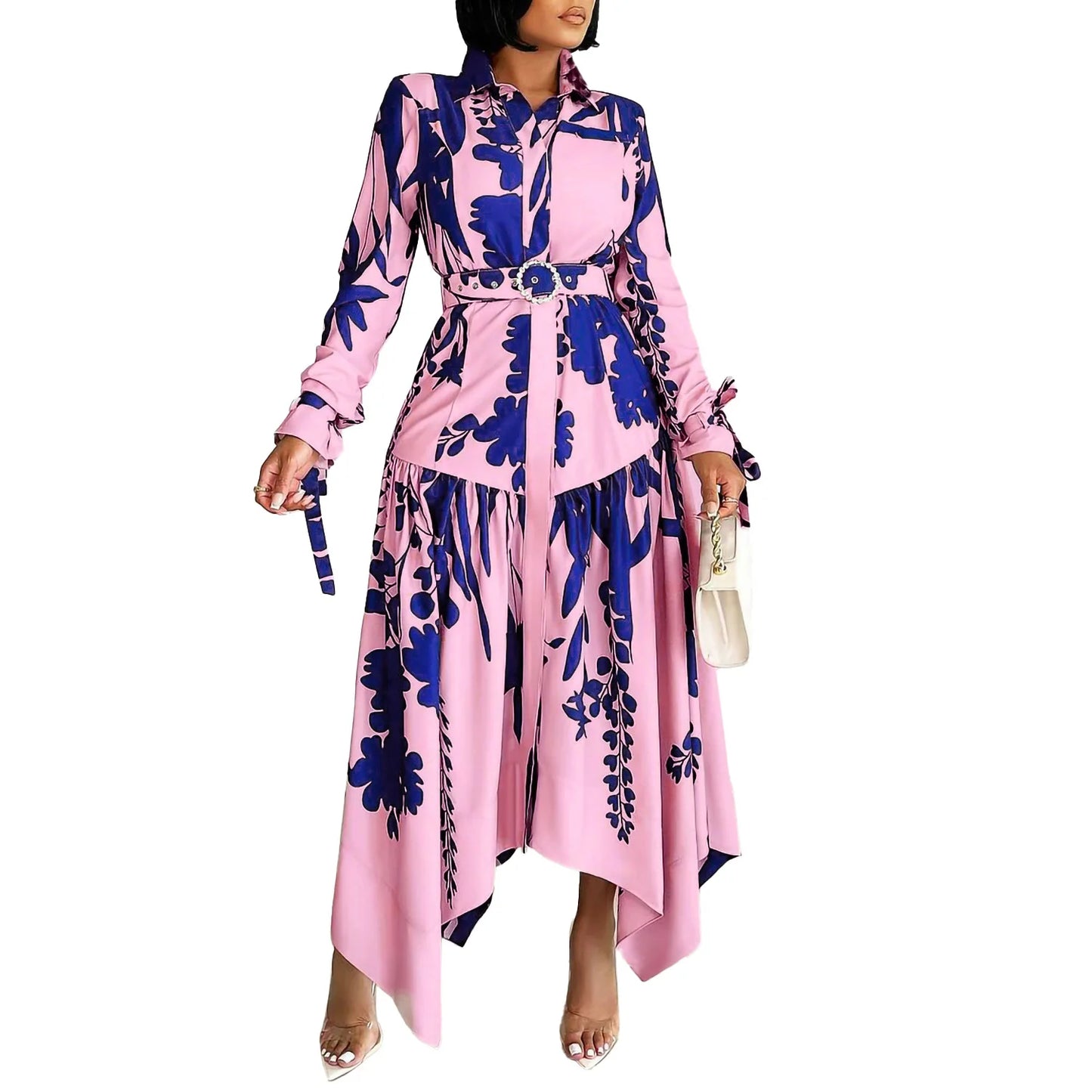 Brand new collection 2024-2025 Europe Plus-size Women's Fashion Fashion New Temperament Printed Irregular Lapel Dress Y2k Dress