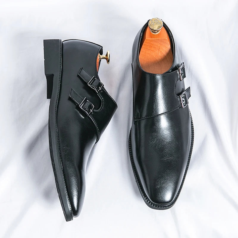 2024-2025 New Leather Shoes for Men Monk Shoes Classic Brown Wedding Shoes for Men Fashion Casual Men Shoes Evening Dress Moccasins